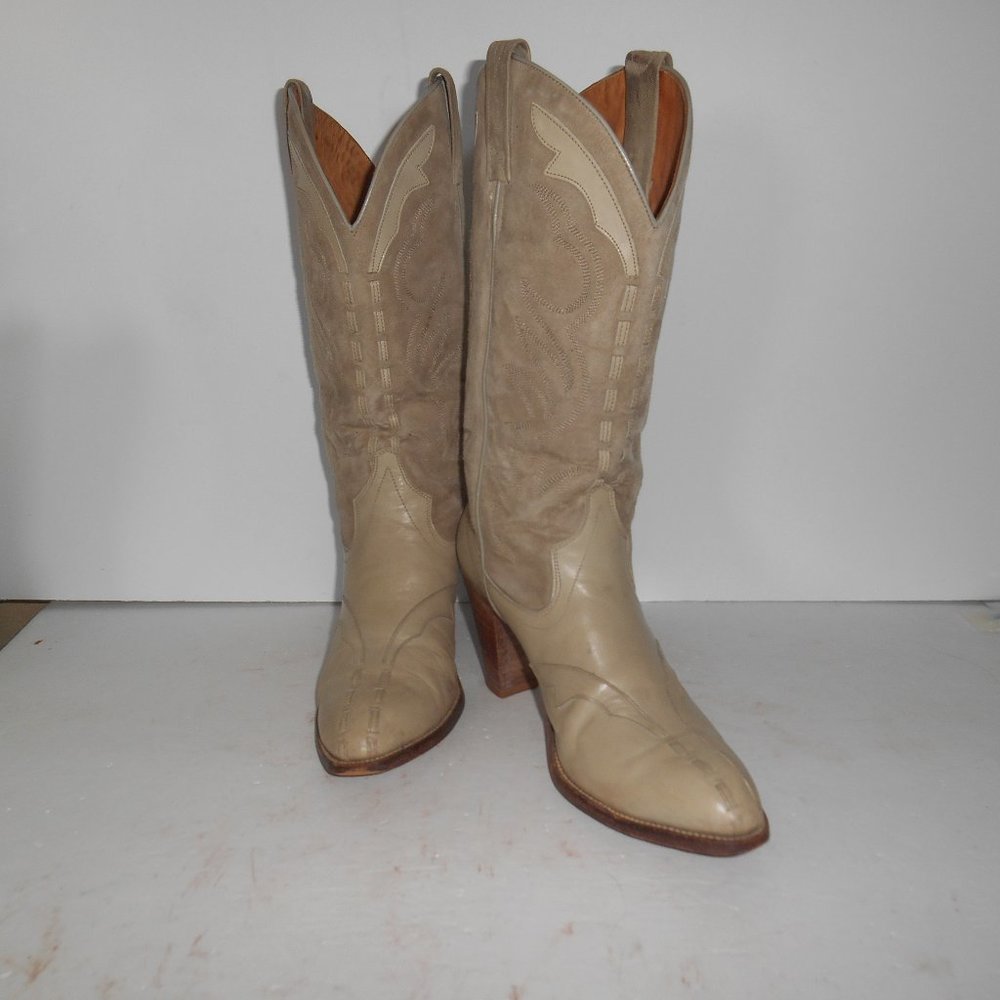 8 N Dan Post RARE Beige Cream Vintage High Heel Cowboy Boots Ladies